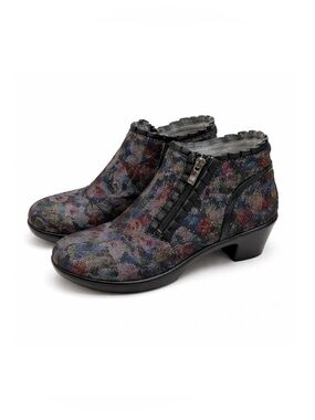 Alegria Hannah Ruffle Floral Leather Ankle Boots Sz 38 US 8 Zip Comfort Shoes